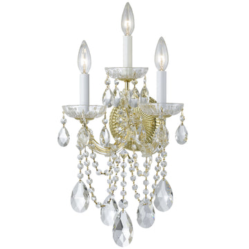 3 Light Gold Crystal Sconce Draped In Clear Spectra Crystal - C193-4423-GD-CL-SAQ
