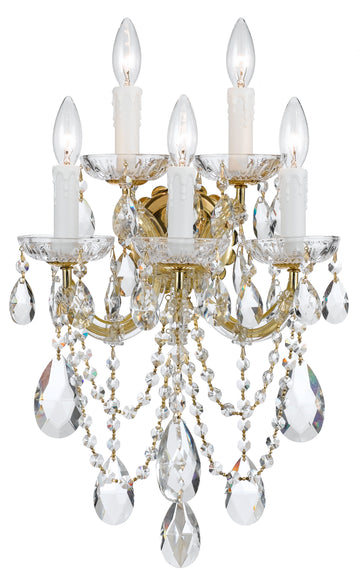 5 Light Gold Crystal Sconce Draped In Clear Spectra Crystal - C193-4425-GD-CL-SAQ
