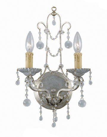 2 Light Silver Leaf Traditional Sconce Draped In Murano Beads - C193-4612-SL