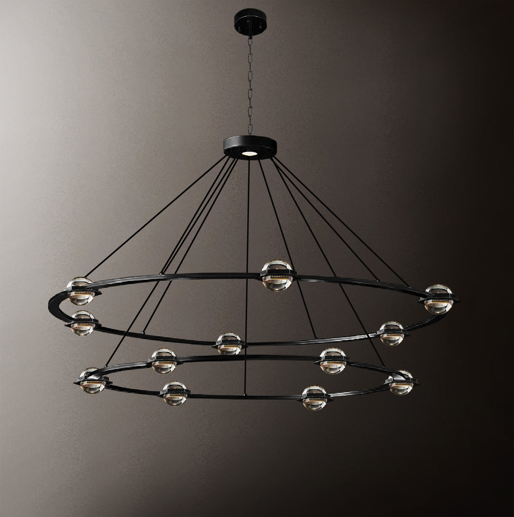 Eclatantes Round 2 Tier Chandelier 50" Lighting Chandeliers with LED Lighted Crystal Orbs - Great for The Living Room, Dining Room, Foyer and Entryway, Family Room, and More! - G7-CB/4853/30+24