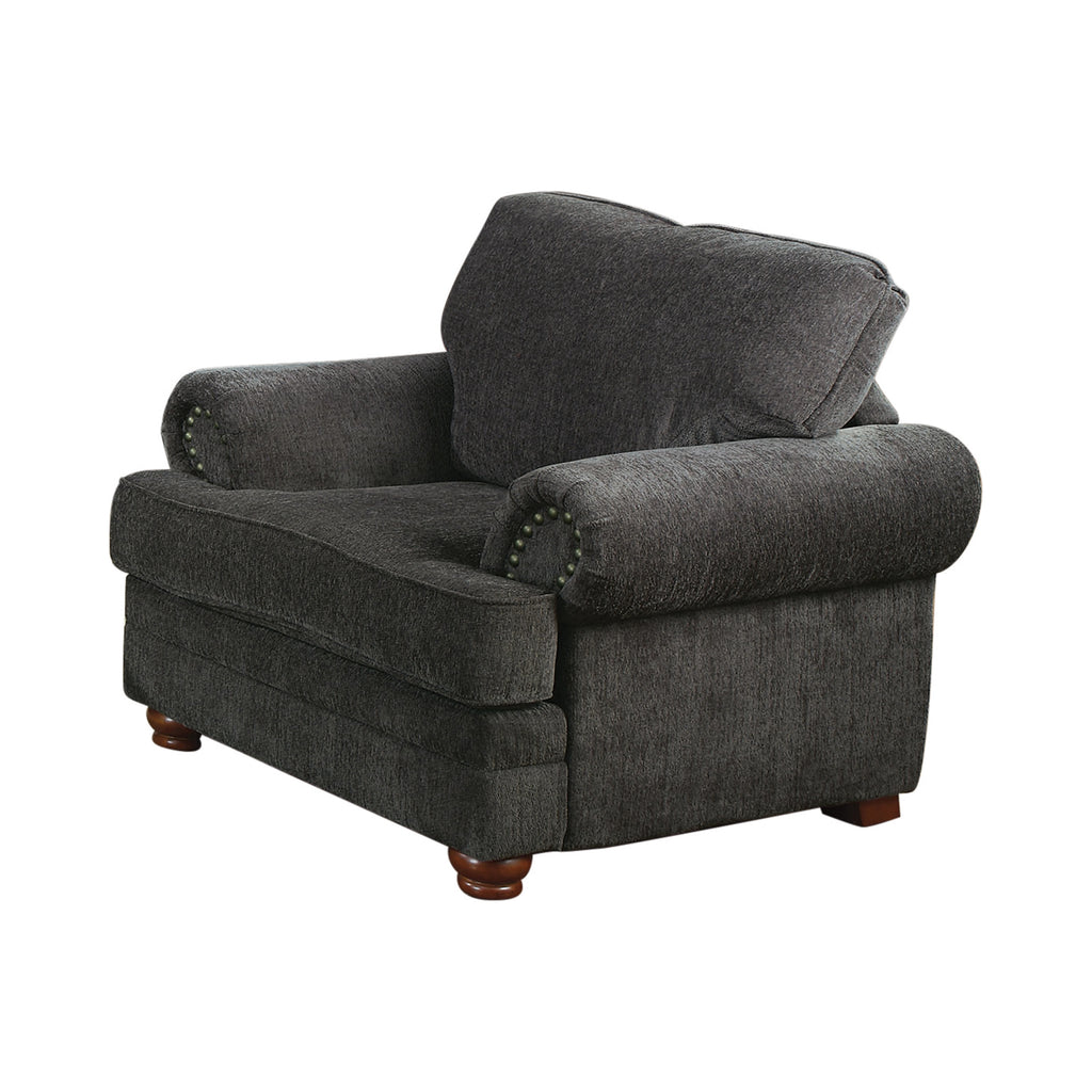 Set of 3 - Colton Rolled Arm Upholstered Sofa + Loveseat + Chair Smokey Grey - D300-10028