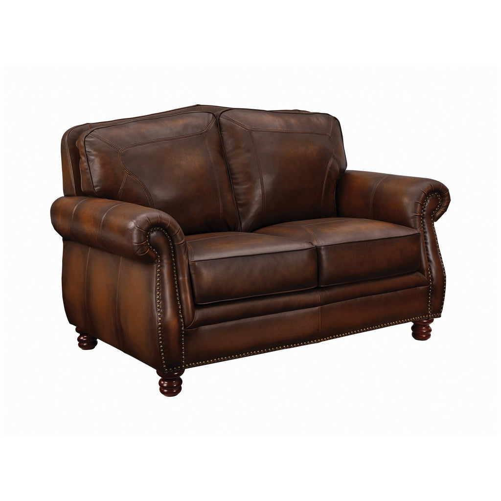 Set of 2 - Montbrook Rolled Arm Sofa + Loveseat Hand Rubbed Brown - D300-10020