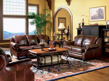 Set of 2 - Princeton Rolled Arm Sofa + Love Seat Burgundy - D300-10000