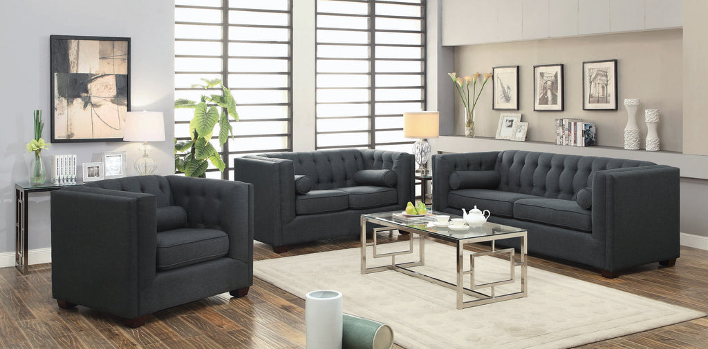 Set of 2 - Cairns Tuxedo Arm Tufted Sofa + Loveseat Charcoal - D300-10042