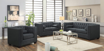 Set of 2 - Cairns Tuxedo Arm Tufted Sofa + Loveseat Charcoal - D300-10042