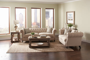 Set of 3 - Trivellato Rolled Arm Sofa + Loveseat + Chair Oatmeal - D300-10067