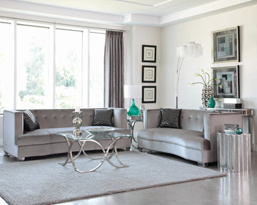 Set of 3 - Caldwell Recessed Arm Upholstered Sofa + Loveseat + Chair Silver - D300-10069