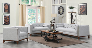 Set 2 - Celle Tuxedo Arm Tufted Sofa + Loveseat Light Grey - D300-10074