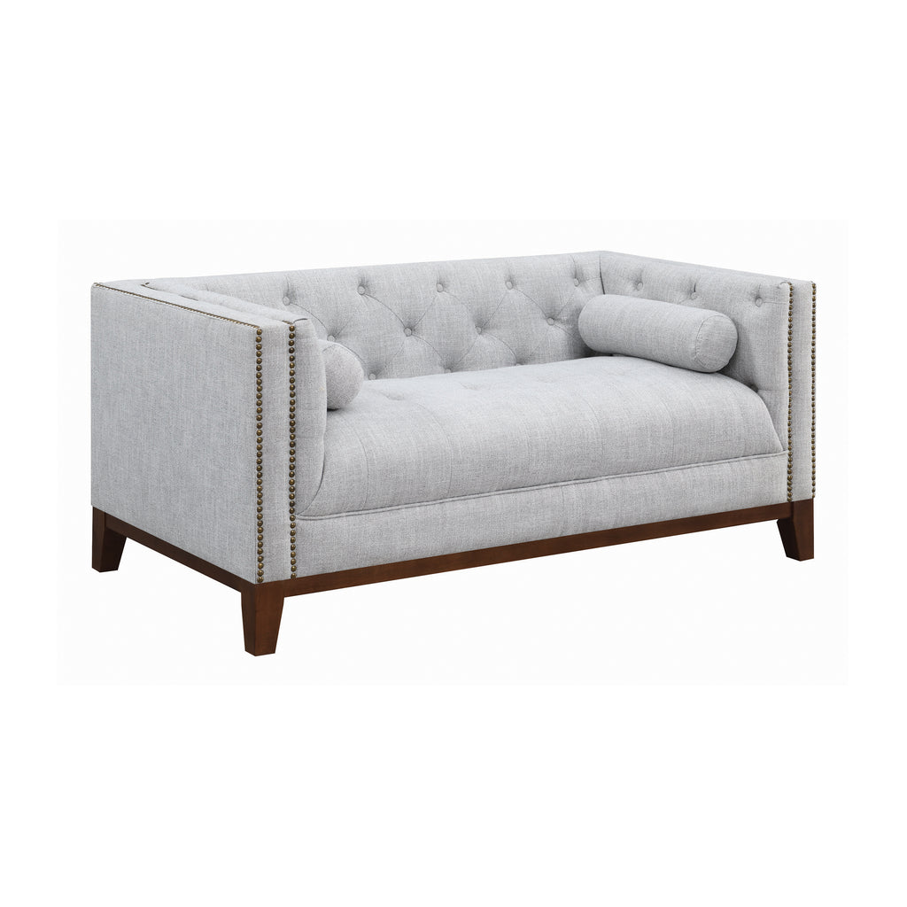 Set 3 - Celle Tuxedo Arm Tufted Sofa + Loveseat + Chair Light Grey - D300-10075