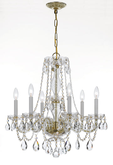 6 Light Polished Brass Crystal Chandelier Draped In Clear Spectra Crystal - C193-5086-PB-CL-SAQ