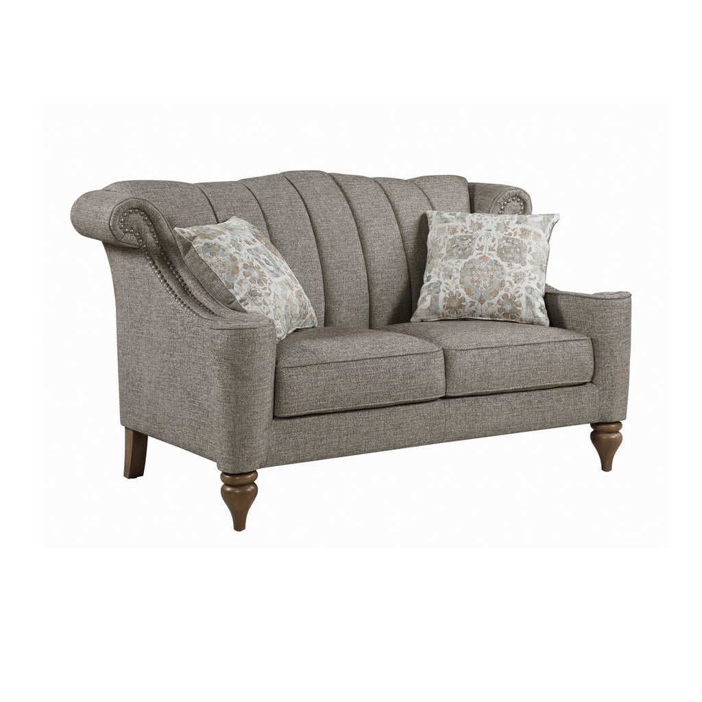 Set of 2 - Lakeland Rolled Arm Upholstered Sofa + Loveseat Brown - D300-10081
