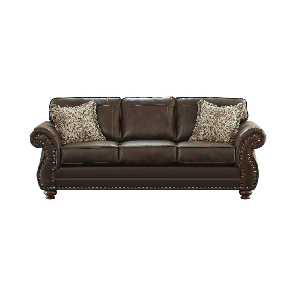 Set of 2 - Graceville Rolled Arm Upholstered Sofa + Loveseat Dark Brown - D300-10087