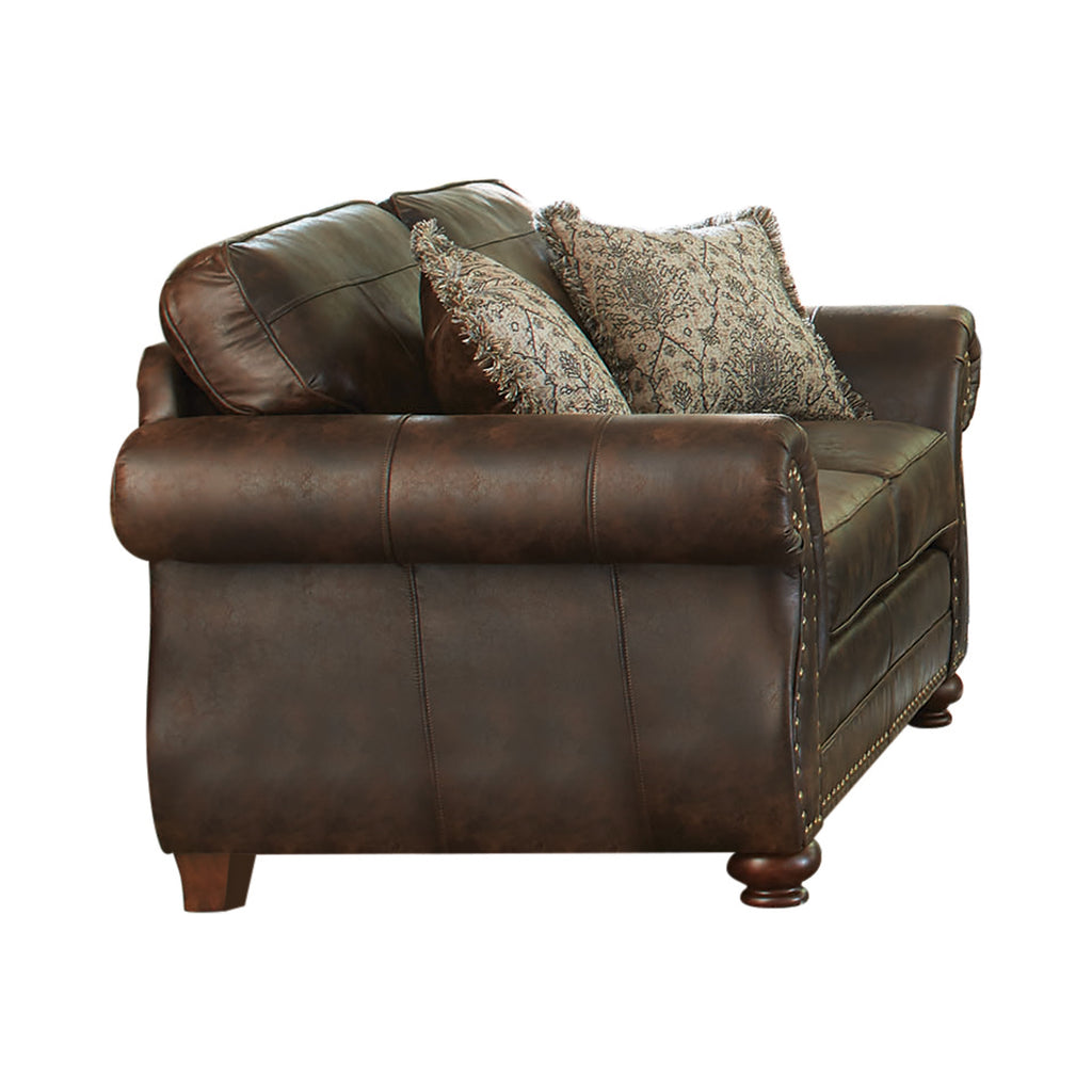 Set of 2 - Graceville Rolled Arm Upholstered Sofa + Loveseat Dark Brown - D300-10087