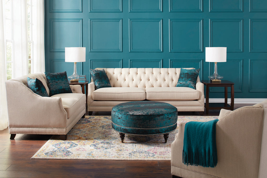 Set of 2 - Artemis Tufted Tight Back Sofa + Loveseat Beige - D300-10089
