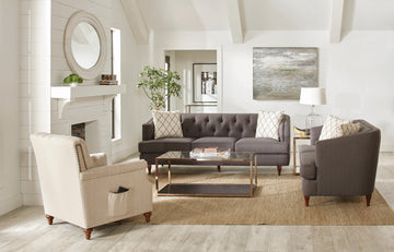 Set of 2 - Shelby Recessed Arms And Tufted Tight Back Sofa + Loveseat Grey And Brown - D300-10091