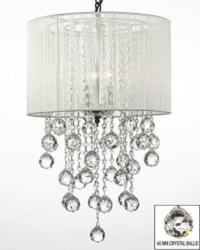 Crystal Chandelier W/ Large White Shade & Crystal Balls H24" W15" - G7-B6/White/3/26028/3