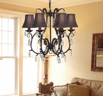 WROUGHT IRON CRYSTAL CHANDELIER WITH BLACK SHADES - A7-BLACKSHADES/406/6
