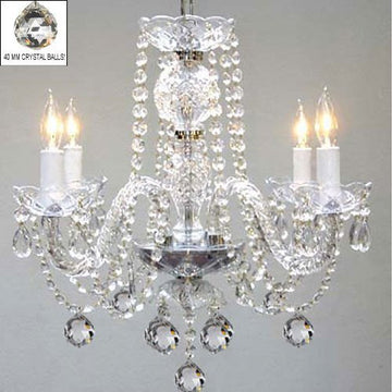 Murano Venetian Style All Crystal Chandelier H17" X W17" Swag Plug In-Chandelier W/ 14' Feet Of Hanging Chain And Wire - J10-B15/B6/26098/4