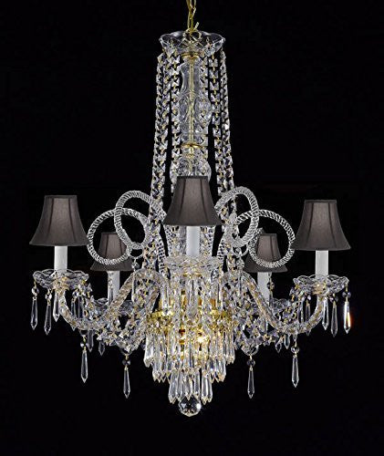 New Crystal Chandelier Murano Venetian Style Chandeliers Lighting 24"X28" With Black Shades - Cjd-G46-Blackshades/Gold/20048/5