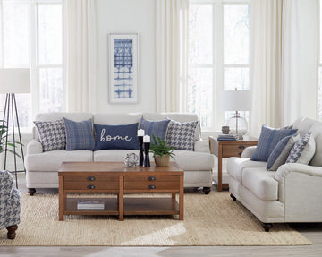 Set of 2 - Gwen Recessed Arms Sofa + Loveseat Light Grey - D300-10095