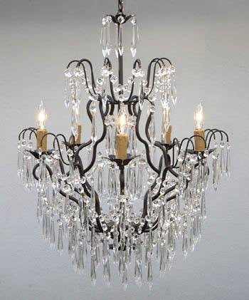 New Wrought Iron & Crystal Chandelier H27" X W21" - Go-J10-U/26034/5