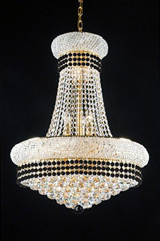French Empire Crystal Chandelier Chandeliers Lighting Trimmed With Jet Black Crystal Good For Dining Room Foyer Entryway Family Room And More H32" X W24" - A500-B79/542/15