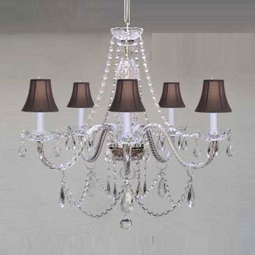 Swarovski Crystal Trimmed Chandelier Murano Venetian Style Chandelier Lighting & Black Shades W24" X H25" - A46-Blackshades/380/5Sw Gtc