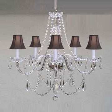 Swarovski Crystal Trimmed Chandelier Murano Venetian Style Chandelier Lighting & Black Shades W24" X H25" - A46-Blackshades/380/5Sw Gtc