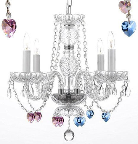 Authentic All Crystal Chandelier Chandeliers Lighting With Sapphire Blue And Pink Crystal Hearts Perfect For Living Room Dining Room Kitchen Kid'S Bedroom H17" W17" - J10-B85/B21/26098/4