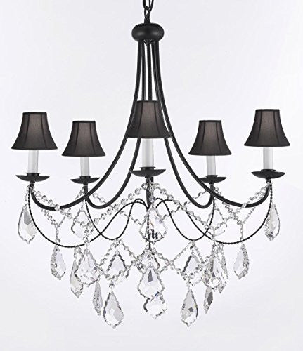Empress Crystal (Tm) Wrought Iron Chandelier Lighting H.22.5" X W.26" With Shades - J10-Sc/Blackshades/B12/26031/5
