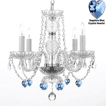 Chandelier Lighting W/ Crystal Blue Hearts H 17" W17" Swag Plug In-Chandelier W/ 14' Feet Of Hanging Chain And Wire - Perfect For Kid'S And Girls Bedrooms - J10-B15/B85/26098/4