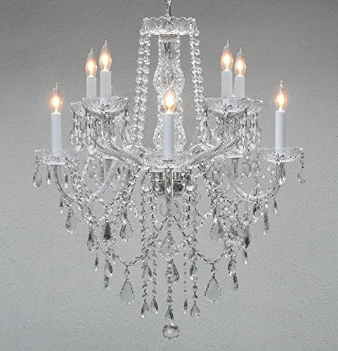 Swarovski Crystal Trimmed Chandelier Chandelier Lighting Crystal Chandeliers H 30" W 24" 10 Lights Swag Plug In-Chandelier W/ 14' Feet Of Hanging Chain And Wire - G46-B15/B13/1122/5+5 Sw