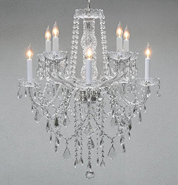 Swarovski Crystal Trimmed Chandelier Chandelier Lighting Crystal Chandeliers H 30" W 24" 10 Lights Swag Plug In-Chandelier W/ 14' Feet Of Hanging Chain And Wire - G46-B15/B13/1122/5+5 Sw