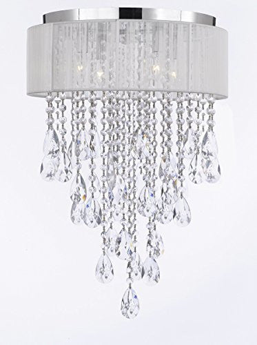 Flushmount 4-Light Chrome And White Shade Empress Crystal (Tm) Chandelier Lighting - G7-B9/B12/2130/4