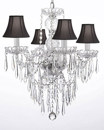 New Authentic All Crystal Chandelier Lighting W/ Crystal Icicles And - With Shades H22" X W17" - J10-Blackshades/B27/3/26098/4