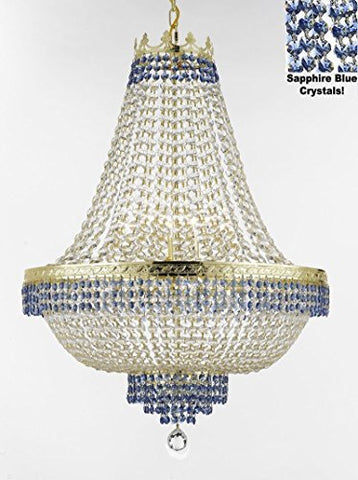 French Empire Crystal Chandelier Chandeliers Lighting Trimmed With Sapphire Blue Crystal Good For Dining Room Foyer Entryway Family Room And More H50" W30" - A500-B83/Cg/870/14Large