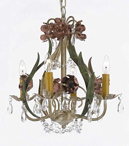 Floral Wrought Iron and Crystal 4 Light Chandelier Pendant Lighting - J10-color/326/4