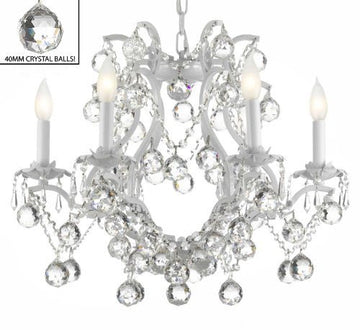 White Wrought Iron Crystal Chandelier Lighting H 19" W 20" Dressed With Feng Shui 40Mm Crystal Balls - A83-B6/White/3530/6