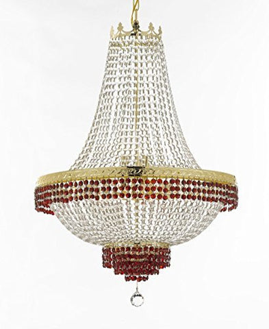 French Empire Crystal Chandelier Chandeliers Lighting Trimmed With Ruby Red Crystal Good For Dining Room Foyer Entryway Family Room And More H36" W30" - A500-B75/Cg/870/14