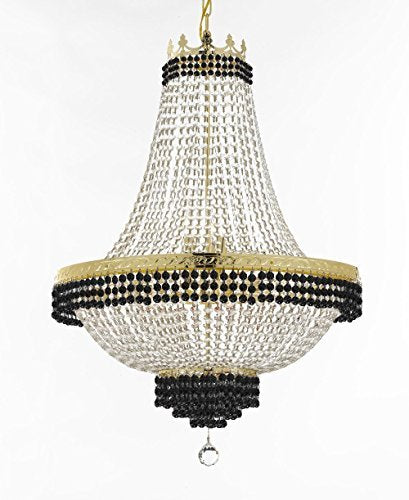 French Empire Crystal Chandelier Chandeliers Lighting Trimmed With Jet Black Crystal Good For Dining Room Foyer Entryway Family Room And More H36" X W30" - A500-B79/Cg/870/14