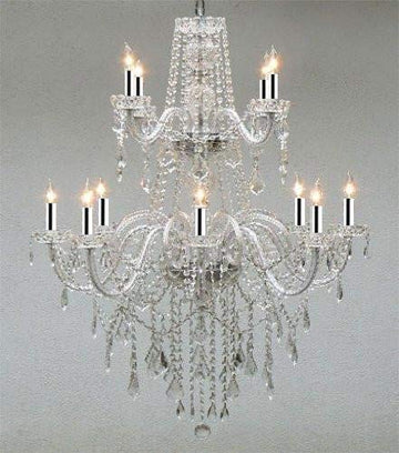 Swarovski Crystal Trimmed Chandelier! Authentic All Crystal Chandelier Chandeliers Lighting w/Chrome Sleeves! - J10-B43/3/26048/8+4SW