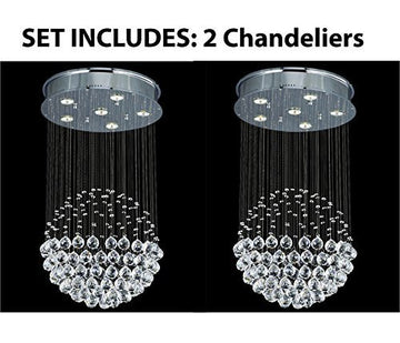Two Piece Lighting Set - Modern Contemporary Chandelier "Rain Drop" Chandeliers Lighting With Empress Crystal (Tm) Balls H32" X W18" - 2Ea J10-26059/6