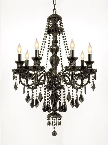 New Jet Black Gothic Crystal Chandelier Lighting H37" X W26" - J10-Black/Sm/26073/7
