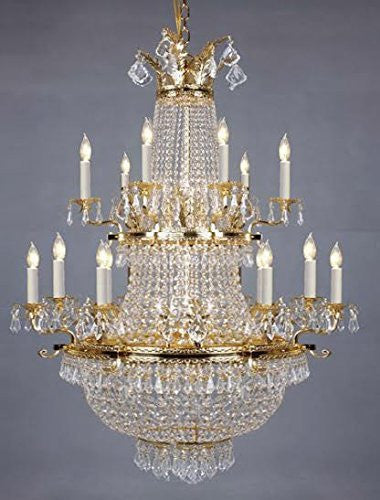 French Empire Crystal Chandelier Lighting Gold H50" X W30" - Perfect For An Entryway Or Foyer - A81-1287/14+11