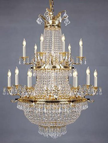 Swarovski Crystal Trimmed Chandelier French Empire Crystal Chandelier Lighting Gold H50" X W30" - Perfect For An Entryway Or Foyer - A81-1287/14+11 Sw