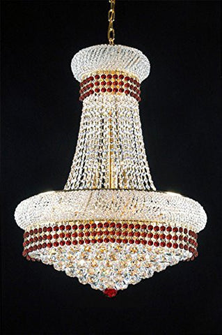 French Empire Crystal Chandelier Chandeliers Lighting Trimmed With Ruby Red Crystal Good For Dining Room Foyer Entryway Family Room And More H32" X W24" - A500-B74/542/15