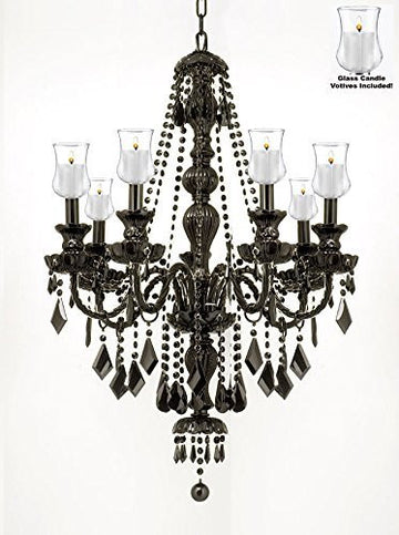 Crystal Chandelier W/ Candle Votives H30" W26" - For Indoor / Outdoor Use Great For Outdoor Events Hang From Trees / Gazebo / Pergola / Porch / Patio / Tent - J10-B31/Black/Sm/26073/7