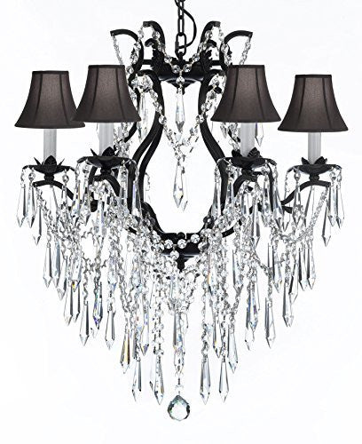 Wrought Iron Empress Crystal (Tm) Chandelier Lighting With Black Shades H 19" W 20" - A83-Sc/Blackshade/B27/3530/6