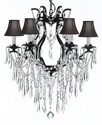 Wrought Iron Empress Crystal (Tm) Chandelier Lighting With Black Shades H 19" W 20" - A83-Sc/Blackshade/B27/3530/6