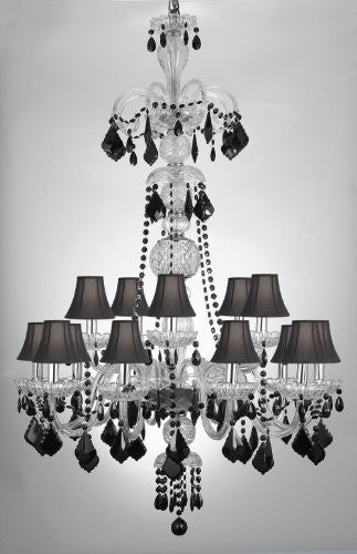 Murano Venetian Style All-Crystal Chandelier With Black Crystal & Shades W 32" H 48" - F46-Sc/Clear/590/15/Color